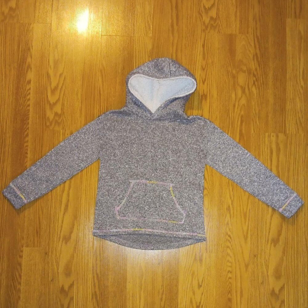 Mudd Girls Gray Hooded Sweatshirt with Rainbow Stitching – Size Large